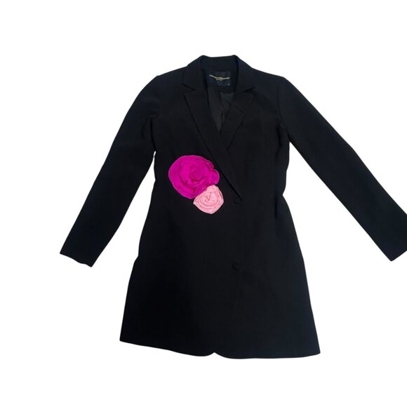 EUC Amanda Uprichard Black Blazer Dress with Pink Floral Appliqué – Size S - Picture 3 of 8